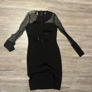 Black Cutout Sheer Sleeve Dress